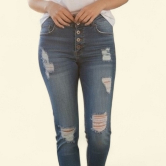 Helena Denim - Helena  High Rise Distressed Skinny Jeans